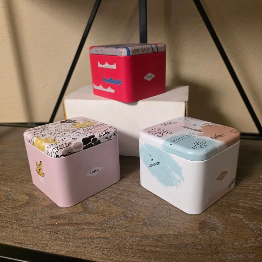 Fossil Watch Tins Set of 3 Cactus Scuba Whimsical Collectible Metal Storage Box